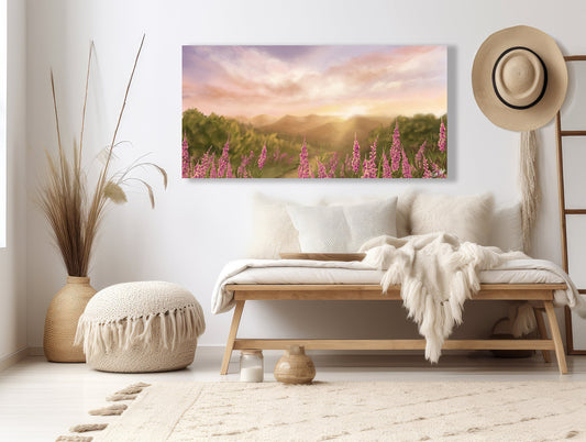 New Beginnings | Peaceful Wall Art | Landscape Wall Art | Mountain Art | Sunrise Painting | Fine Art Prints | Mountain Lovers Gift| Flower Painting