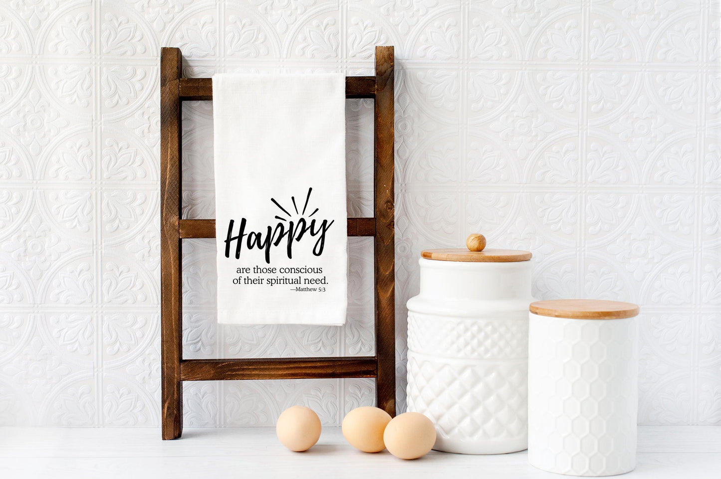 JW 2026 Yeartext Tea Towel | Matthew 5:3 Scripture Towel | Country Farmhouse Kitchen Decor | JW Gifts