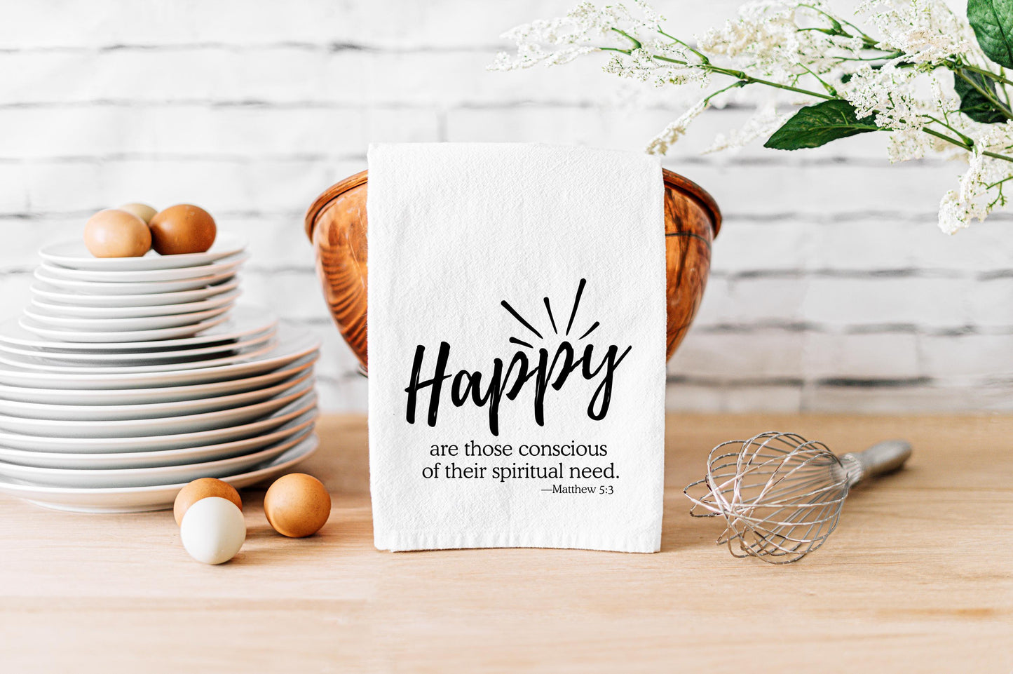 JW 2026 Yeartext Tea Towel | Matthew 5:3 Scripture Towel | Country Farmhouse Kitchen Decor | JW Gifts
