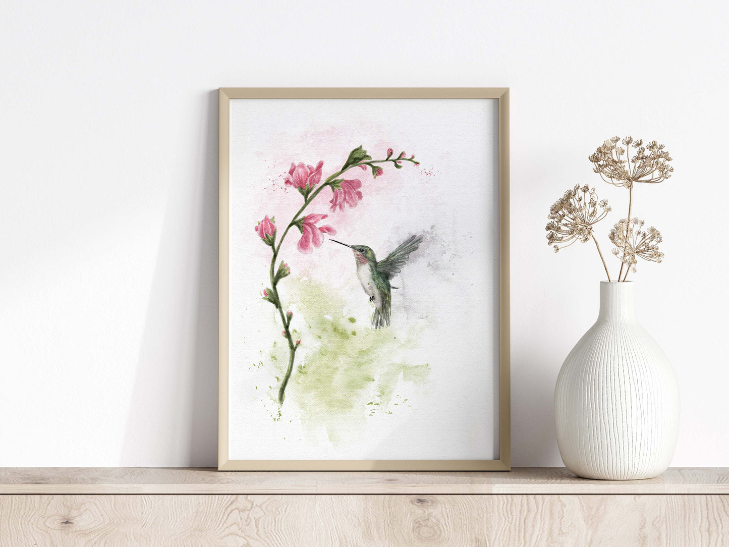 Hummingbird Watercolor Painting | Birds and Flowers Art | Gift for Mom