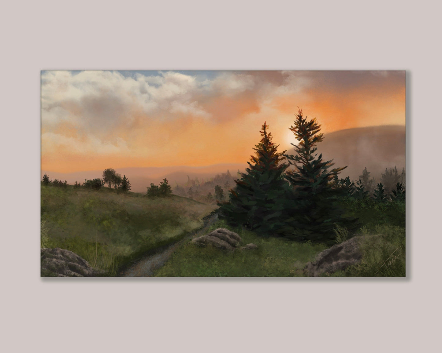 "Sunrise on Roan Mountain" | Appalachian Mountains Panoramic Landscape | Oil Painting Print | Nature Lovers Gift | North Carolina Mountains